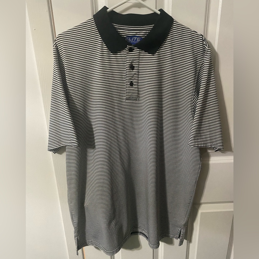 Elite L Black and White Striped Polo Shirt